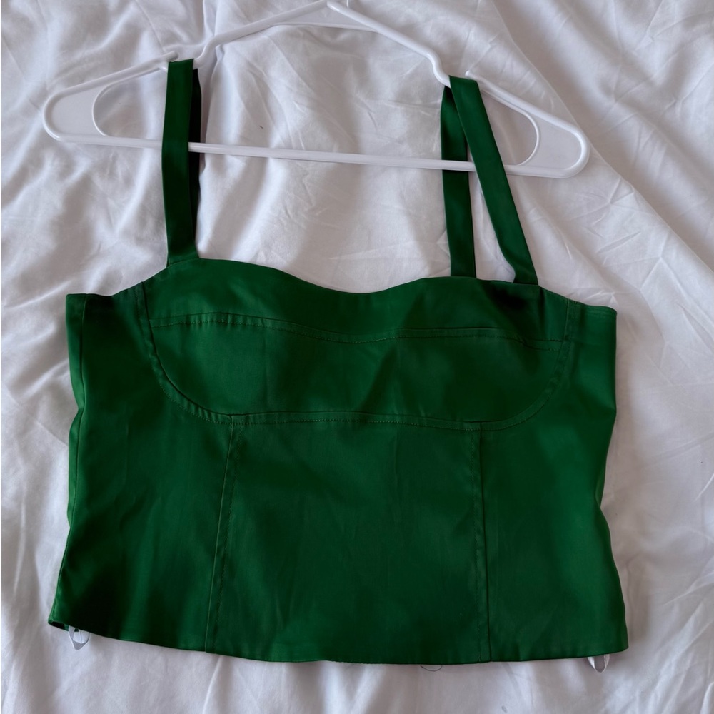 Green superdown silk top size small